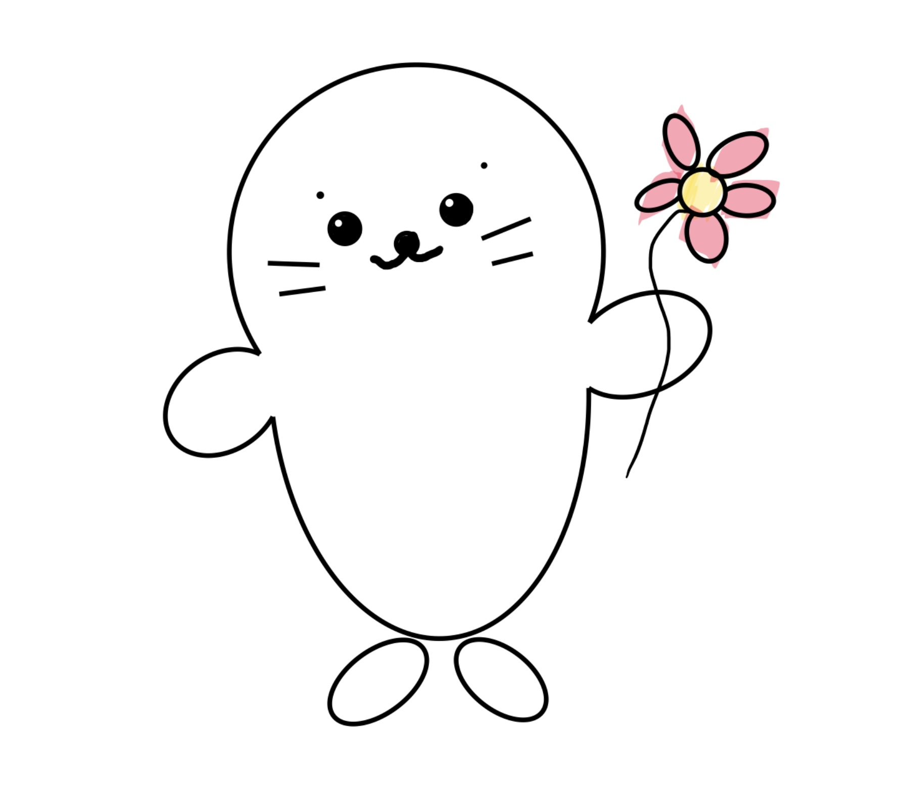花を持つアザラシのイラスト